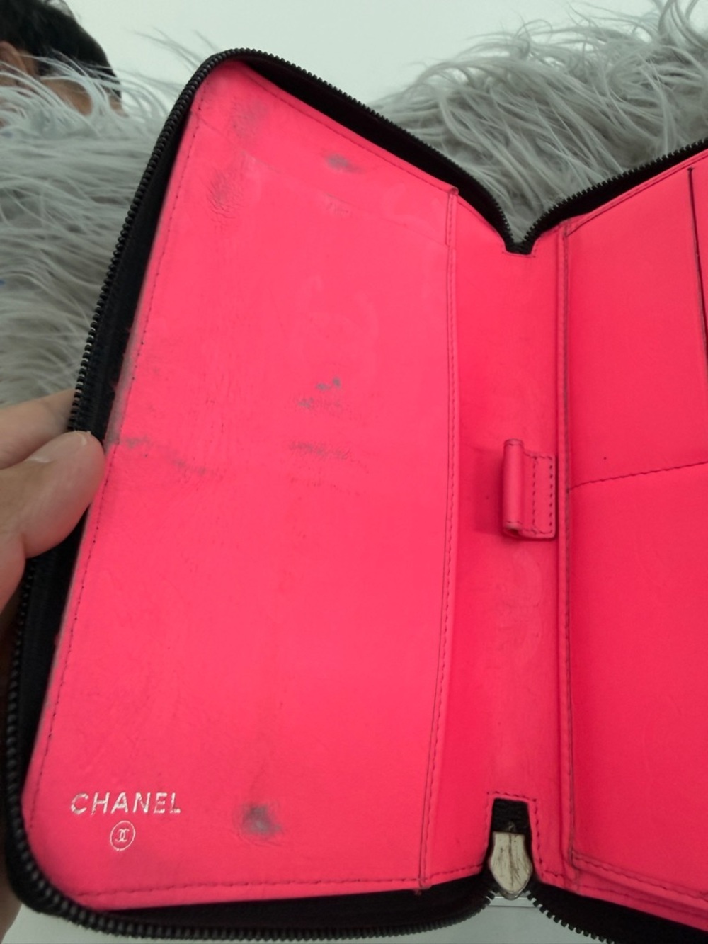 CHANEL Cambon Ligne Quilted Zip Around Travel Organizer Black/Pink Authentic - Picture 11 of 16